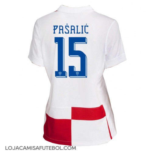 Camisa de Futebol Croácia Mario Pasalic #15 Equipamento Principal Mulheres Europeu 2024 Manga Curta